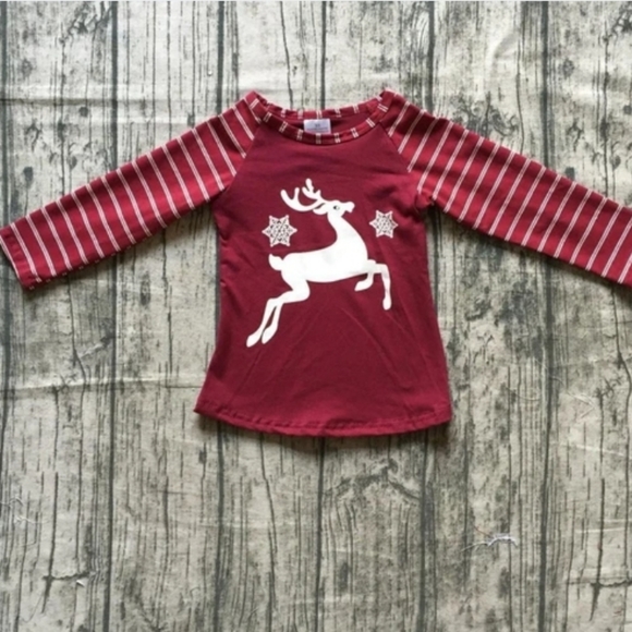 Boutique Red White Reindeer Raglan Shirt NEW 6XL 14/16 - Picture 2 of 3